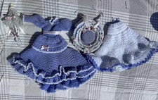 Vintage Handmade Dolls Victorian Style knit lilac Dress With Accessories parasol