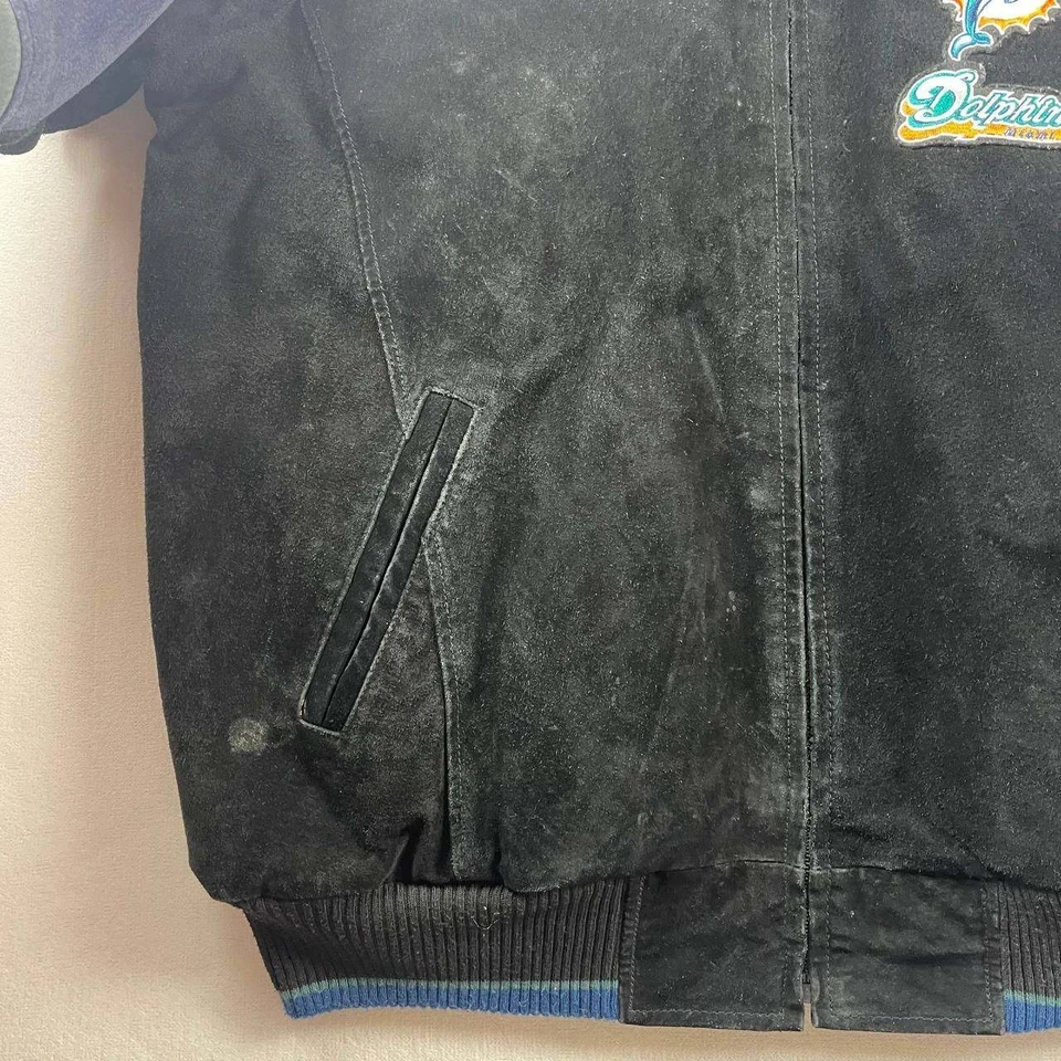 NFL Miami Dolphins Suede Leather Full Zip Football Varsity Jacket Men's Large - Image 4 of 4