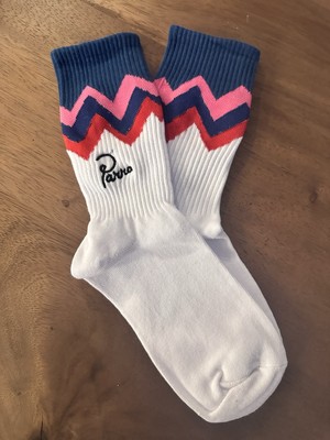  PARRA Unisex Crew Socks   White/Pink/Blue   Size Large   BNWT!