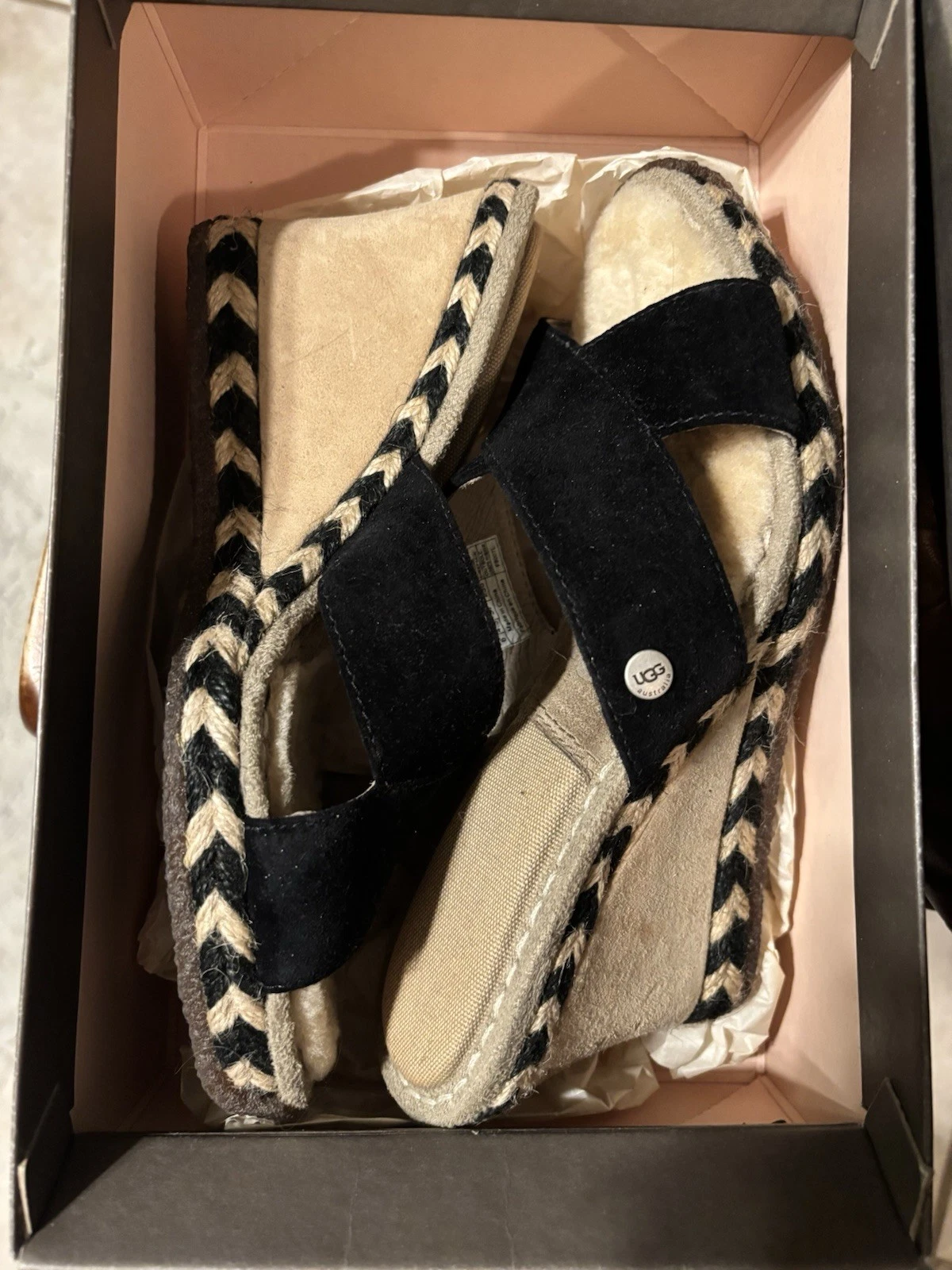 SANDALI con zeppa UGG Australia neri scamosciati Margot slide tacco donna taglia 6 US