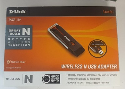 D-LINK DWA-130 WIRELESS N USB ADAPTER, OPEN BOX + CD + GUIDE