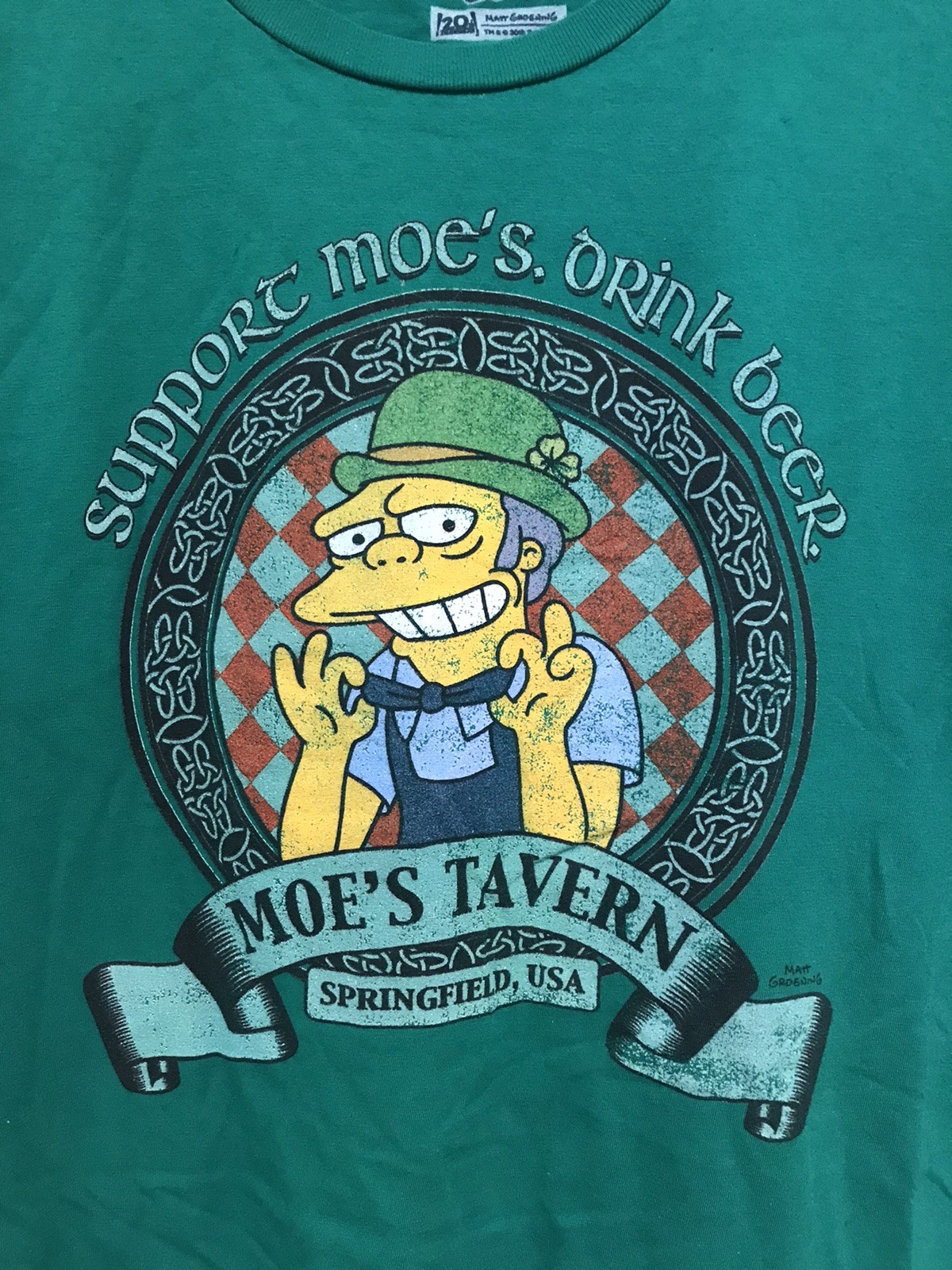 The Simpsons Support Moe's Tavern Drink Beer  XL T-Shirt Green St. Patrick's