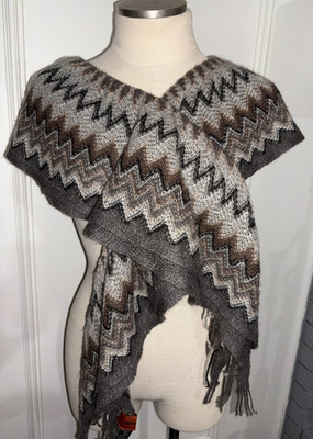 MISSONI DOUBLE LAYERED ELASTIC FRINGE SCARF WRAP ACCESSORY ITALY FALL COLORS