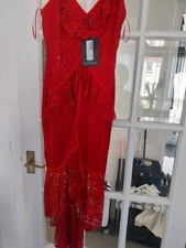 PrettyLittleThing Red Lace Dress Size 10 Midi Length 