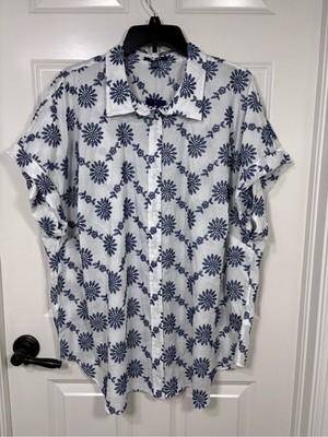 NWT Chaps Short Sleeve Button Up Embroidered Shirt Women s 3X