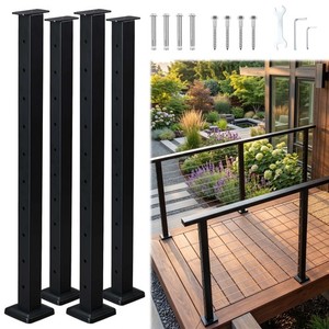 Yescom 4x Black Cable Railing Post 36" Horizontal Deck Railing Pre-Drilled Post