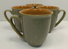 Denby-Langley Duets Sage Paprika Mugs Green with Orange Interior 12 oz Set Of 4