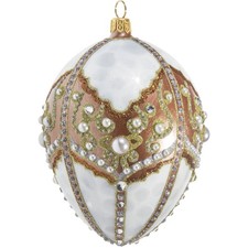 Joy to the World Glitterazzi Copper and Pearl Jeweled Egg Polish Glass Ornament
