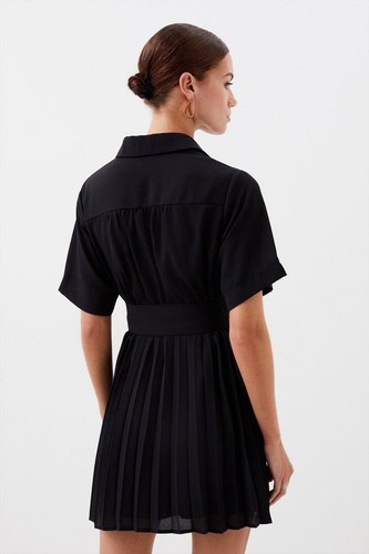 Karen Millen UK8 EU36 US4 AUS8 BLACK Pleated Mini Shirt Dress - Picture 4 of 6