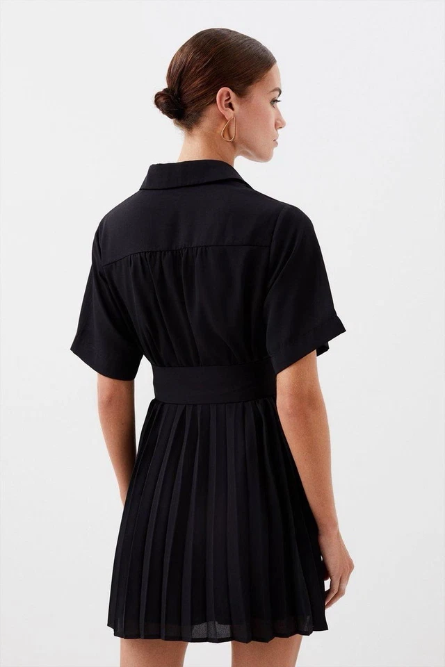Karen Millen UK8 EU36 US4 AUS8 BLACK Pleated Mini Shirt Dress - Image 4 of 4