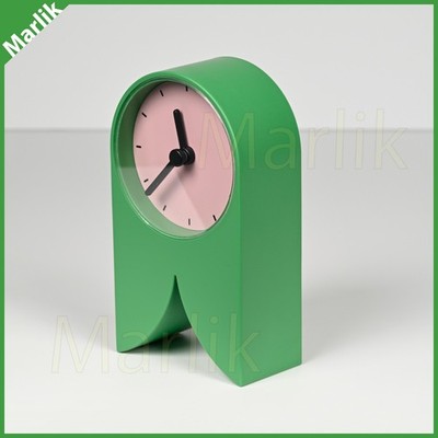 IKEA Flodkrafta Table Desk Clock Green/Pink Silent Quartz 3 ¼ x 5 ¾ x 1 ¾ '', New