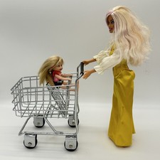 7 Toy Mini Grocery Shopping Cart Chrome Metal Barbie Size - Dolls Not Included