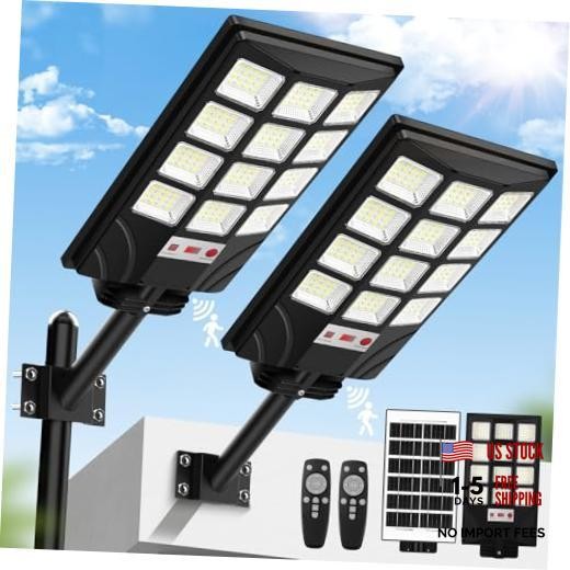 Solar Street Lights Outdoor 2-Pack | 6500K, 192LEDs, Remote Control, Motion