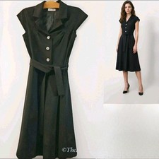 Calvin Klein Womens 4 Black 3 Front Button Medi Cap Sleeve Lined Dress CD9X1416