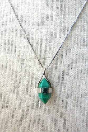 Collana con ciondolo doppia punta diaspro verde accento strass sterling 925 - Foto 5 di 11