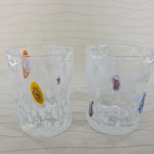 (2) ALESSANDRO COPPOLA Arte Di Murano Italy White Confetti Millefiori Glasses - Picture 4 of 9