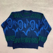 Vintage Knitted Jumper Abstract Patterned Grandad Knit Sweater Men's L