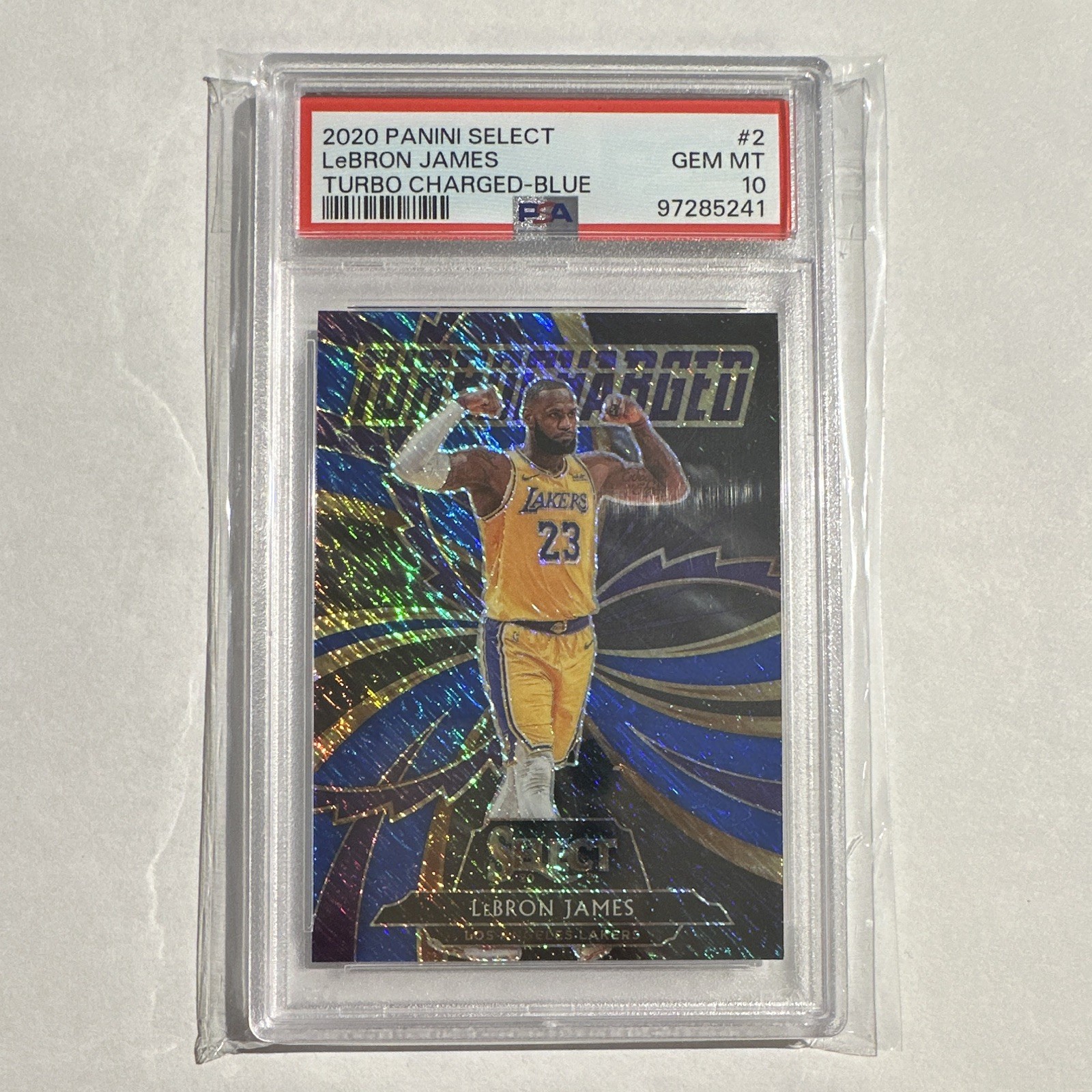 Panini Select 2020-21 LeBron James Turbocharged #2 Blue Prizm PSA 10