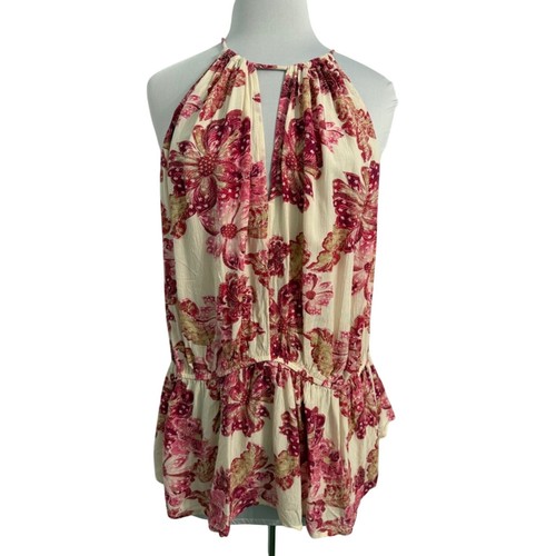 Old Navy Boho Festival Fairy Pink Floral High-Neck Halter Cut Out Peplum Top 2X