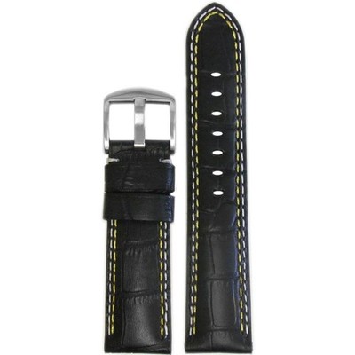 Black Embossed Leather Gator Print Watch Band | Padded | White and Yellow