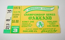 1973 Oakland Athletics A's American League Championship Baseball Ticket Game 3