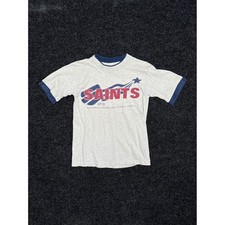 Vintage 90s Saints JP II Ringer T-Shirt L.A. Sportswear Gray Made in USA Kids L