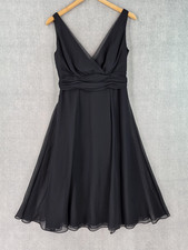 Vintage WTOO Black Cocktail Dress Womens 8 Chiffon Fit & Flare V Neck Evening