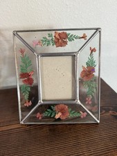Vintage Lead  Glass Square Picture Frame With Dried Pressed Flower Welded