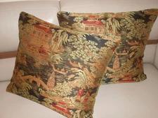 Kravet fabric pillows HYKIRA in SIENNA BROWN Chinoiserie design custom new PAIR