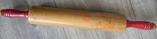 Vintage Wooden Rolling Pin With Red Painted Handles Farmhouse Decor 17 Inches