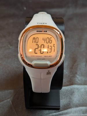 Timex Ironman Digital Sport Wristwatch White Resin Gold 100M 10 Lap Timer