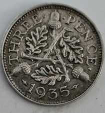 1935 King George V Silver Threepence Coin - 3d British Numismatics Pre-Decimal