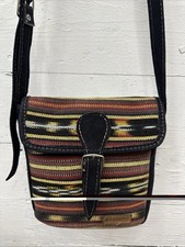 Boho Colorful Guatemalan Hand Woven Crossbody Bag 14"x12" Leather