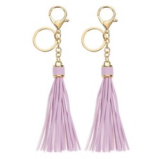 2Pcs Leather Keychain Tassels with Lobster Clasp Key Ring, Light Purple