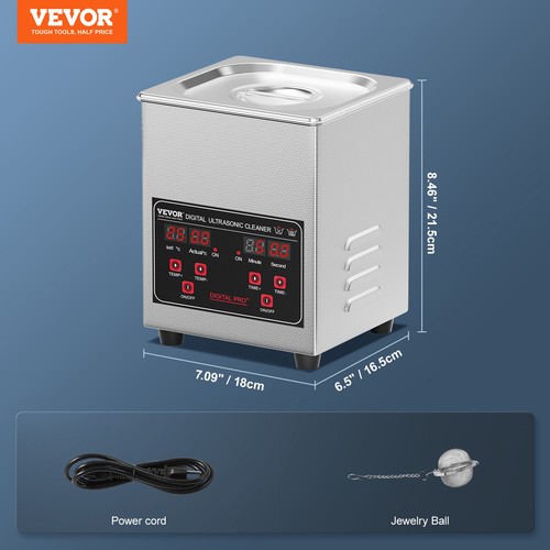 VEVOR 1,3L Ultraschallreiniger 50W Reinigungsmaschine Timer Korb & Heizung 40kHz - Bild 7 von 12