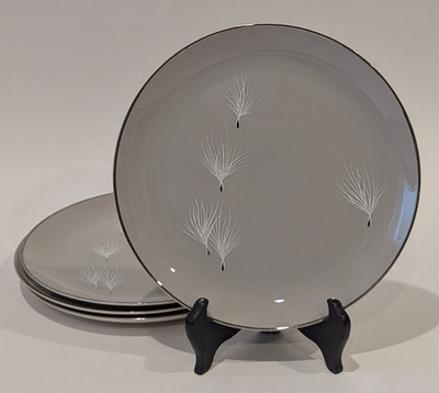 PICKARD China Gossamer Gray Milkweeds Salad Luncheon Plate 8'' Set/4 Vintage RARE