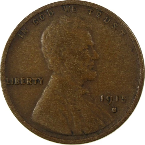 1915 S Lincoln Wheat Cent F Fine Details Penny 1c Coin SKU:I26502