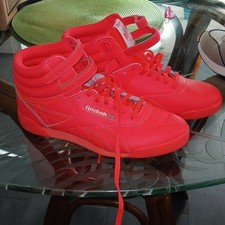 Reebok Classic Freestyle Hi Unisex Red High Top Lace-Up Sneakers Logo Strap