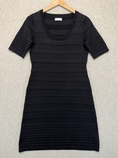 Calvin Klein Womens Black Wool Blend Knit Sweater Dress Short Sleeve Ribbed S