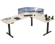 VIVO Light Wood / Black Electric 75" x 63" Corner Desk Workstation
