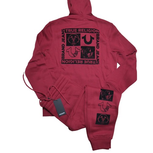 True Religion Men's Size M 2 Pc Sweatsuit Matching Outfit Tracksuit Maroon NWT - Picture 12 of 12