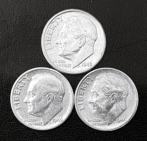1946 P-D-S 10c SILVER Roosevelt Dimes, Year Set.   XF to AU  (R185)
