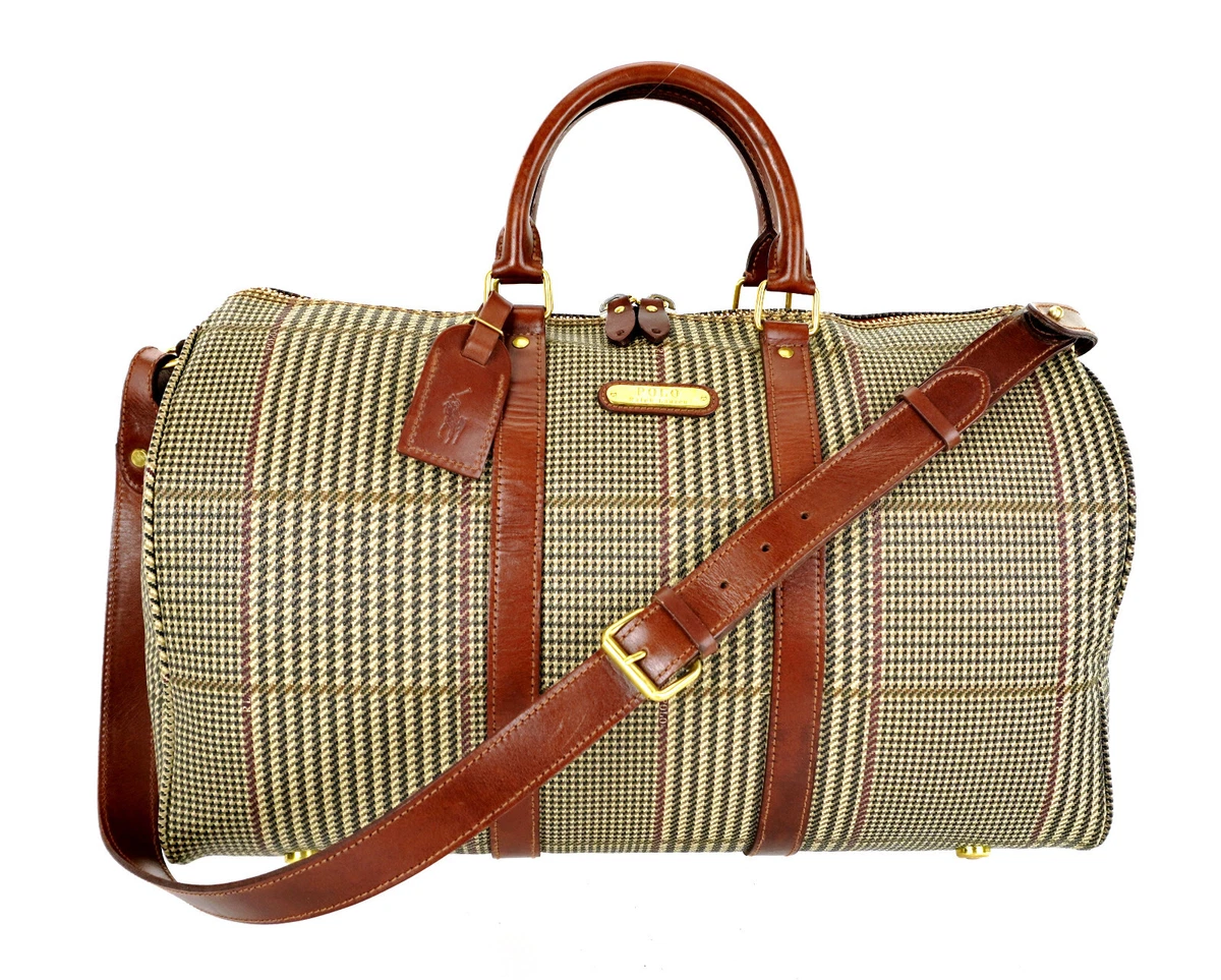 Polo Ralph Lauren Vintage Brown Houndstooth Duffle Travel Weekender Bag |  eBay