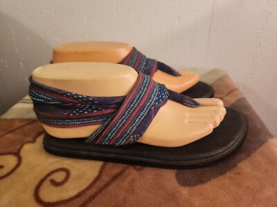 Sanuk Womens sz 6 Multicolor Stripe Yoga Sling Flipflop Slingback Sandals #46