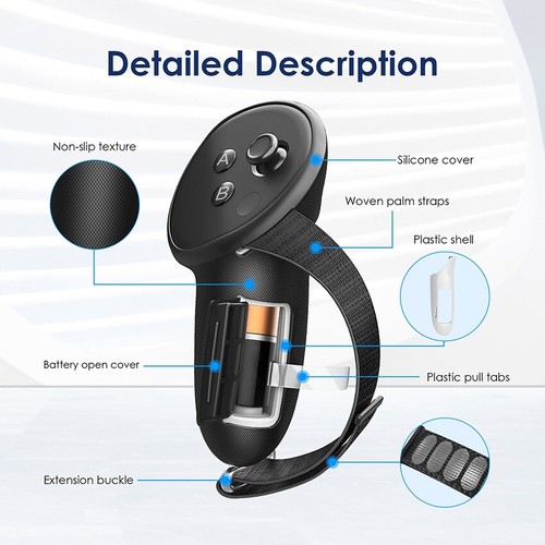 For Quest 3S Controller Grips Cover with Hand Strap Anti-slip Protective Sleeve - Picture 6 of 6
