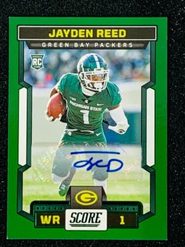 2023 Panini Score Jayden Reed Rookie Auto Colore Verde Match Packers IC39