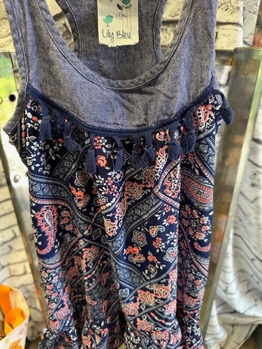 Lily Bleu GIRLS Sundress Size 4 Blue Paisley Design Tassels Polyester Cotton - Picture 3 of 4