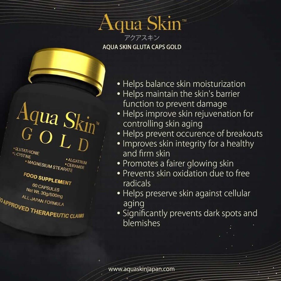 2 Bottle Aqua Skin Gold Glutathione With L-Cystine & Ceramide