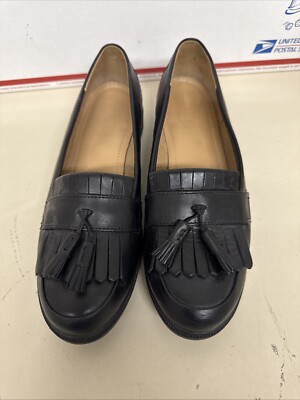 Hotter Hamlet Women's Black Leather Kiltie Tassel Loafers Shoes Size US 8.5