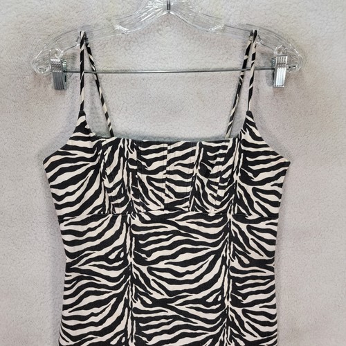 Vtg Y2K Zebra Print Stretch Square Neck Bodycon Sexy Mini Womens Dress Size L - Picture 3 of 18
